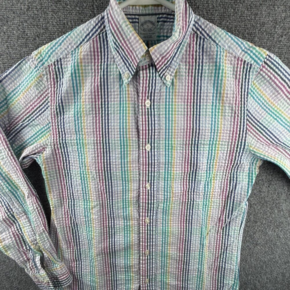 Brooks Brothers Seersucker Small Button Up Shirt Men Colorful Cotton Long Sleeve